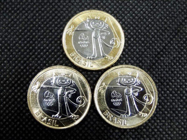 Brasil, RIO 2016, lote com 03 moedas de Real flor de cunho, `MASCOTE VINICIUS`.