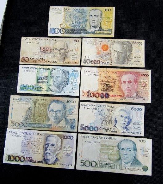 Brasil, lote com 08 cédulas diferentes. Muito bem Conservada.