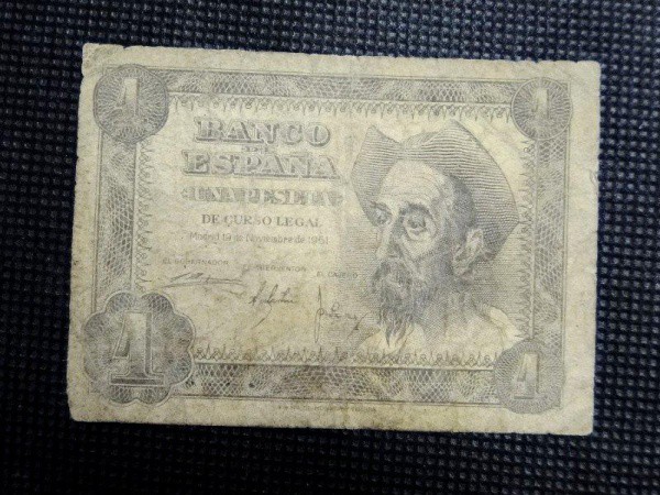 Espanha, cédula de 1PESO, déc. 50, `D. Quixote`. Escassa.
