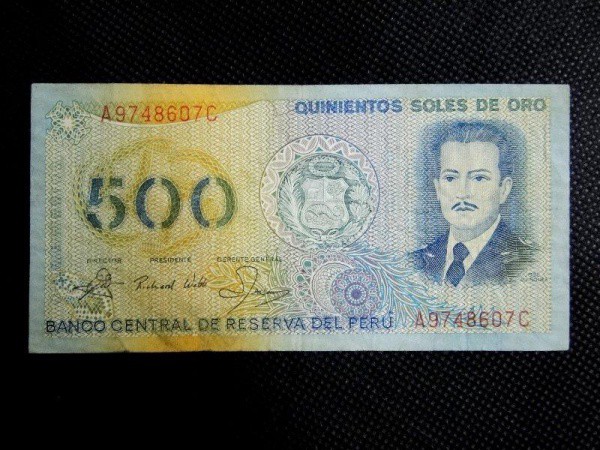 Perú, cédula de 500 selos de ouro. Muito bem conservada.