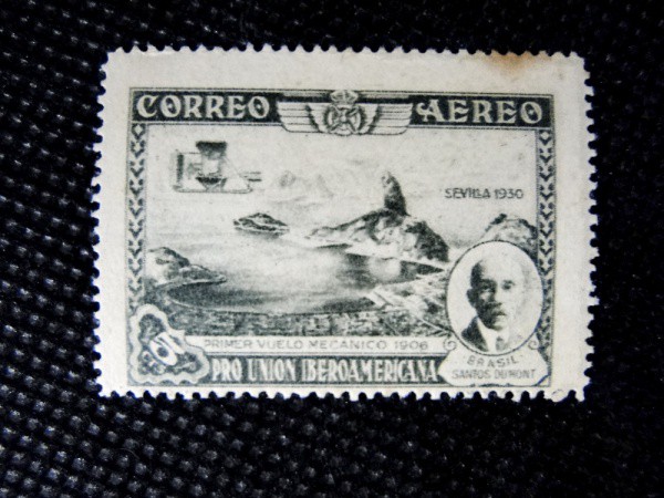Espanha , selo déc 20/30. Correio Aéreo, Santos Dumont , circulado por pouco tempo. Raríssimo