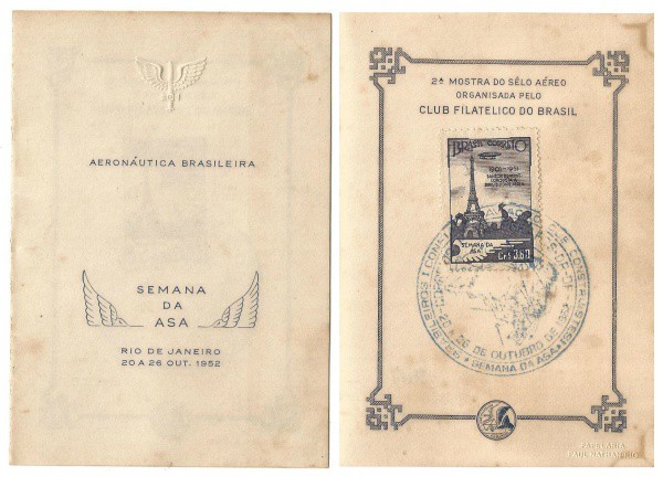 FAB SEMANA DA ASA: Folha com selo da 2ª Mostra do Selo Aéreo organisada pelo Club Filatelico do Bras