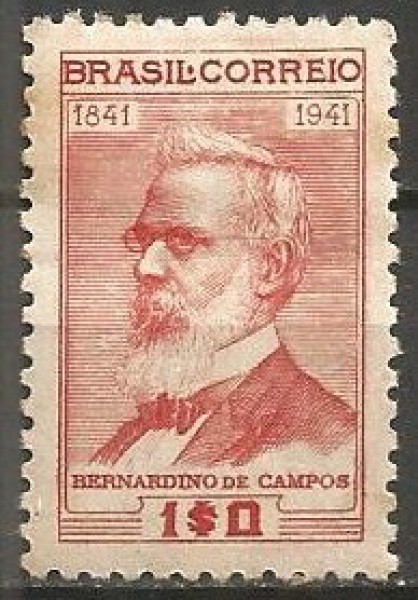 Filatelia: Selo 1$0 - Efígie de Bernardino de Campos. Importante politico na Republica Velha e M