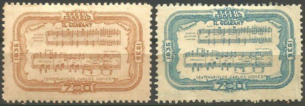 (2) Selos 700 Reis comemorativo ao Centenário de Carlos Gomes, 1936. NOVOS