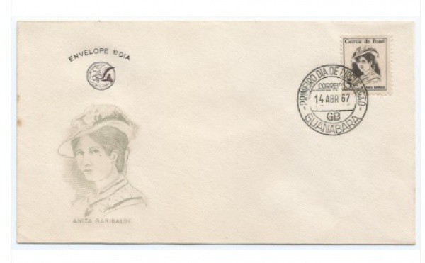 Filatelia: Envelope comemorativo de Anita Garibaldi - 1967. 1º Dia de Circulação. Conserva selo e ca