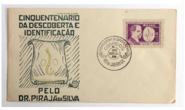 Filatelia: Envelope comemorativo do Cinquentenário da Descoberta e Identificação pelo Dr. Pirajá da
