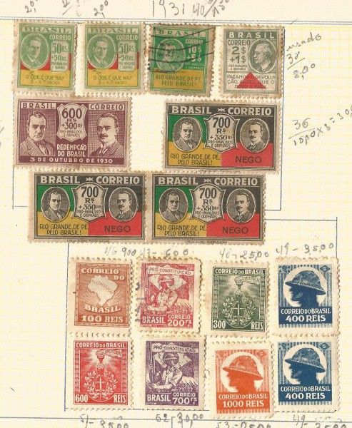 ERA VARGAS: Folha com (16) Selos da Revolução de 1930 e pró Vargas na Revolução de 1932.  Muito bem