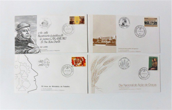 Envelopes (04) Filatélicos de Primeiro Dia: Bicentenário da Publicação do poema CARAMURU, 50 Anos do