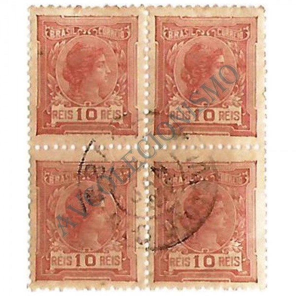 AV9497 - Selos - Alegoria da Repúplica - Quadra carimbada RHM nº 161. Filigrana D.