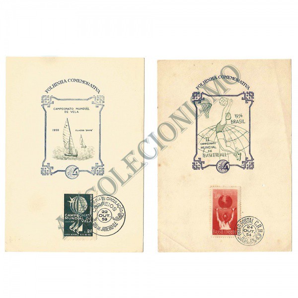 AV9501 - 2 Folhinhas - Campeonatos Mundiais - Vela e Basquetebol - 1954 a 1959