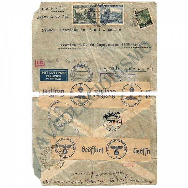 AV9514 - Envelope circulado - PRAGHA-BRASIL - Censurado nazista - 1941