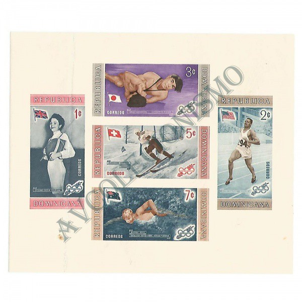AV9541 - Bloco com 5 selos da República Dominicana - Imperfurado - Olímpiadas - 1957 - B21-25 - Scot
