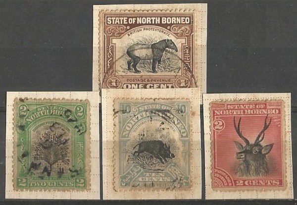 Protetorado do Império Britânico: (4) Selos Clássicos da Companhia Britânica do Bornéu do Norte. NOV