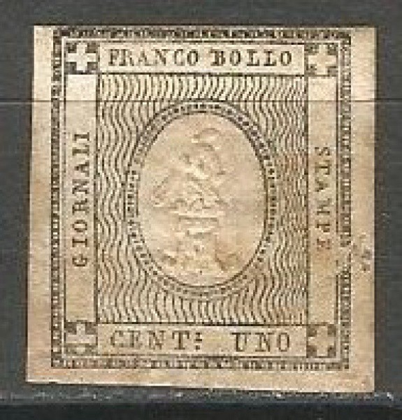 Filatelia: Selo Clássico Jornal Italiano Franco Bollo, 1861 - "Unificação Italiana". Muito b