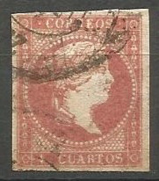 Filatelia: Selo Clássico Espanhol. Efígie da Rainha Isabel II da Espanha. Muito bem conservado.