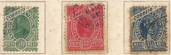 Filatelia: (3) Selos Clássicos Brasileiro 1900 - Tipos de 1894 - Cores alteradas - 1ª chapa. Bem con
