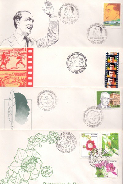 4 Envelopes com selo e carimbo de 1º dia de circulação de 1986 - Homenagem ao Presidente Juscelino K