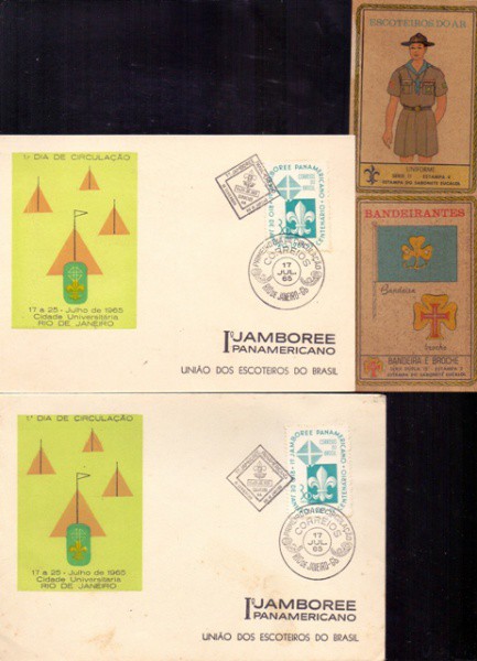 Cartão Postal e envelope do 1º Jamboree Panamericano de julho de 1965, com 2 Estampas Eucalol sobre