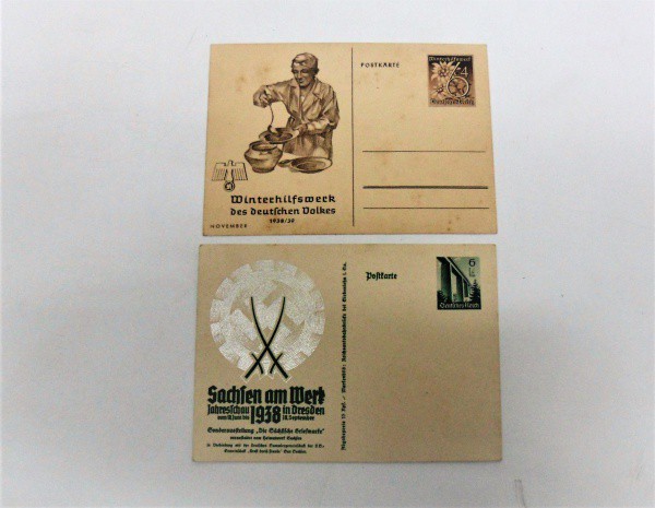Filatelia: 02 cartões postais alemães "Winterhilfswerk des Deutchen Volks 1938 / 1939" e 
