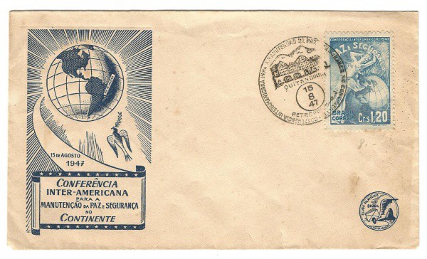 Filatelia: Envelope comemorativo da Conferência Inter - Americana para a Paz e Segurança no Continen