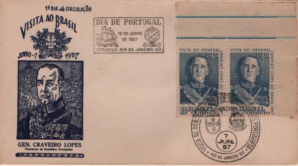 Filatelia: Envelope Comemorativo Visita ao Brasil do Presidente da República Portuguesa - 1957 - Cir