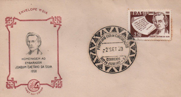 Filatelia: Envelope Comemorativo Homenagem ao Embaixador Joaquim Caetano da Silva - 1958 - Circulado