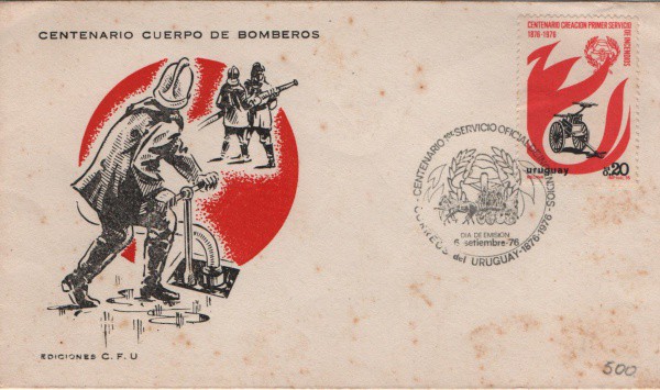 Filatelia: Envelope Comemorativo Centenário corpo de Bombeiro - Circulado com selo. MBC