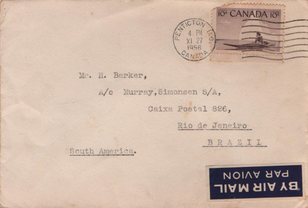 Filatelia: Antigo envelope postado no Canadá. Muito bem conservado
