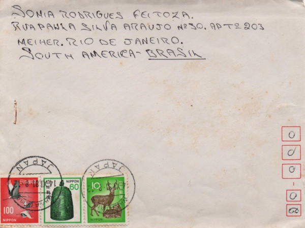 Filatelia: Antigo envelope postado no Japão. Muito bem conservado