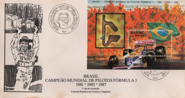 Filatelia: Envelope comemorativo Campeão Mundial de Pilotos Fórmula 1. Muito bem conservado