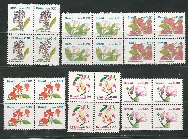 Lote 03  BRASIL  Flora Brasileira Padrão Cruzeiro Novo em Quadras  Série Completa