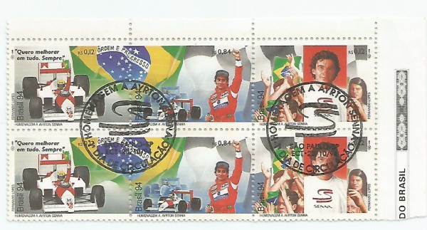 L0te 08  BRASIL  2 Séries do Tríptico Ayrton Senna, com carimbo 1º Dia