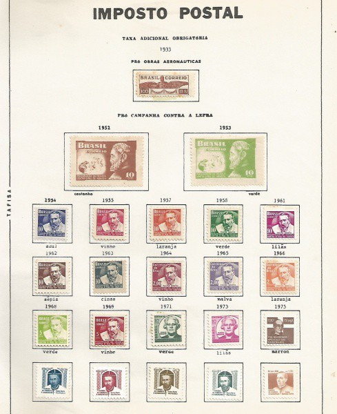 Lote 17  BRASIL  Folha Album Tafisa com Selos Imposto e Hansen