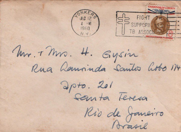 Filatelia: Antigo envelope com selo e circulado postado Nova Iorque - 1960. Muito bem conservado