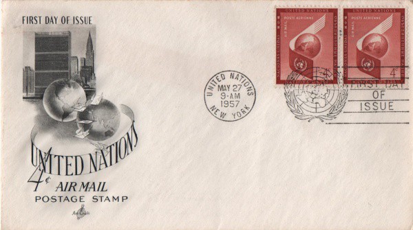 Filatelia: Antigo envelope com selo e circulado postado em Nova Iorque - 1957. Muito bem conservado