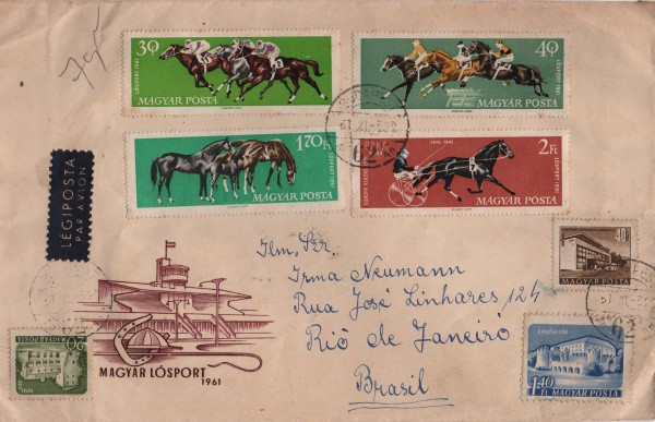 Filatelia: Antigo envelope com selo e circulado pota em Húngaro - 1935. Muito bem conservado