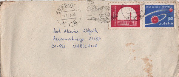 Filatelia: Antigo envelope com selo e circulado postado em Polônia - 1979. Muito bem conservado