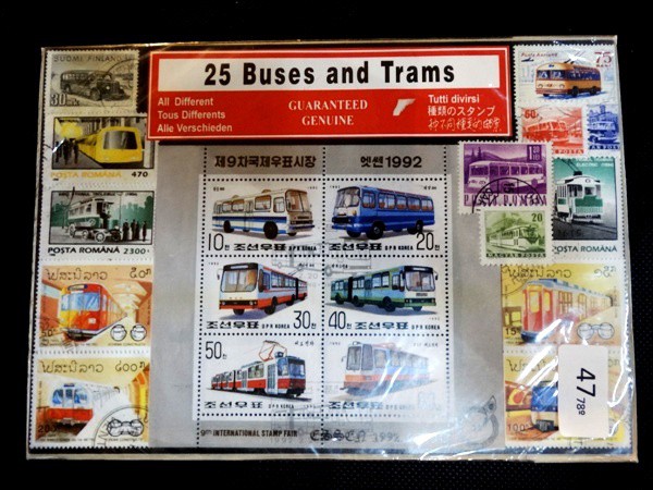 Cartela com 25 selos buses and trans diferentes.