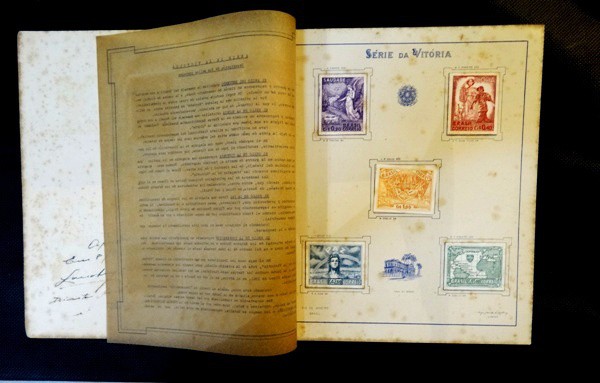 Brasil, folhinha filatélica da série da Vitória de 1948 em Espanhol com a série de selos em carta. M