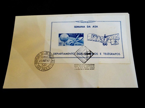 Brasil, FDC de 1967 com o bloco 14 Bis, da Semana da Asa com CBC e 1º dia. Raro e em Bom estado de c