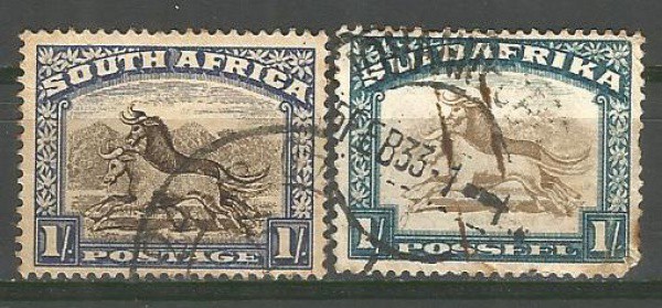 Filatelia: Lindos (2) Selos South Afrika. 1 shilling. 1927. MBC.