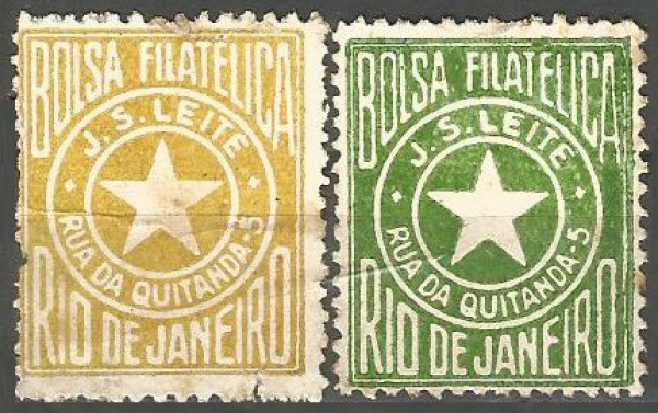 Filatelia: (2) Cinderelas da Bolsa Filatélica J. S. Leite - Rio de Janeiro. Raras. Muito bem conserv