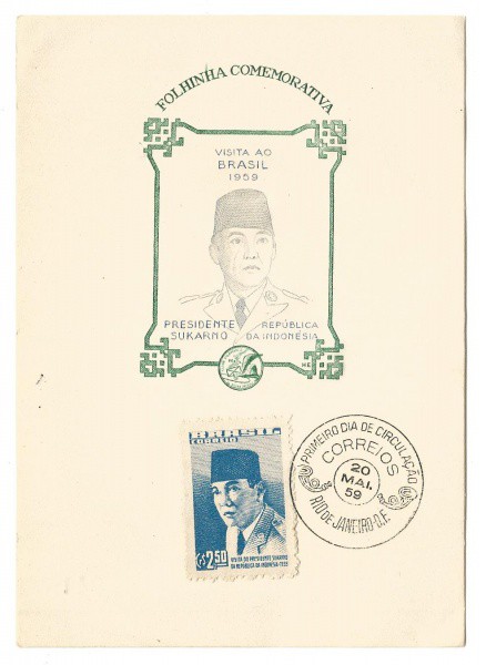 Filatelia: Folhinha Comemorativa Visita ao Brasil 1959 do Presidente da República Sukarno da Indonés
