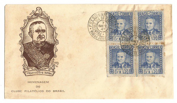 Filatelia: Envelope Comemorativo do Presidente Dutra - 1947. 1º Dia de Circulação. MBC.