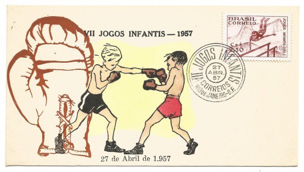 Envelope Comemorativo VII Jogos Infantis - 1957. Conserva selo e carimbo. MBC.