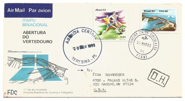 Filatelia: Envelope Circulado Via Aéreo do Brasil para os Estados Unidos. Carimbo Teresina - Piauí.