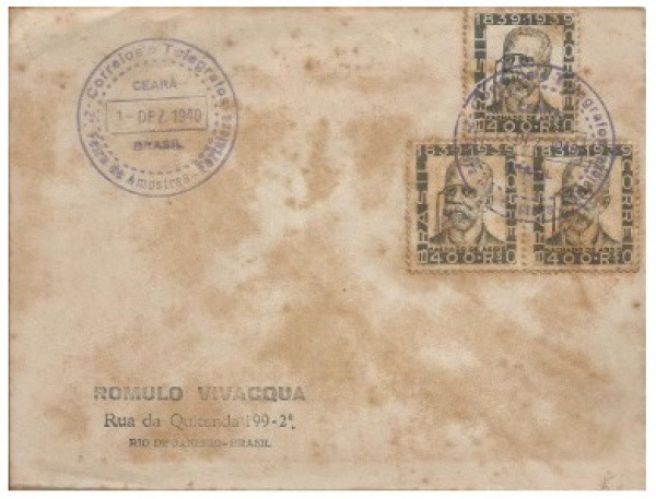 Filatelia : Envelope Comemorativo . 2ª feira de amostras - Fortaleza . circulado em 1940. BC.