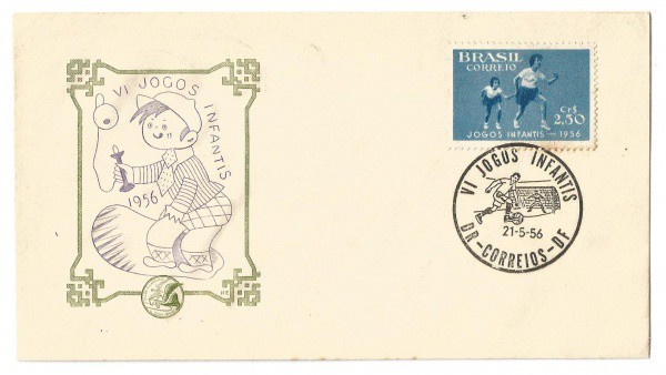 Filatelia: Envelope Comemorativo VI Jogos Infantis - 1956. Conserva selo e carimbo. MBC.