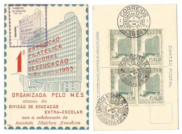 Filatelia: Folhinha Comemorativa 1ª Exposição Filatélica Nacional de Educação - 1953. Conserva selos