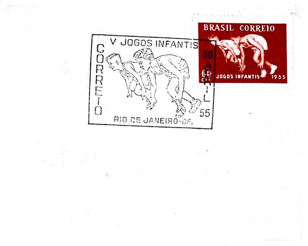 Filatelia: Envelope Comemorativo V Jogos Infantis - 1955. Preserva selo e carimbo. MBC.